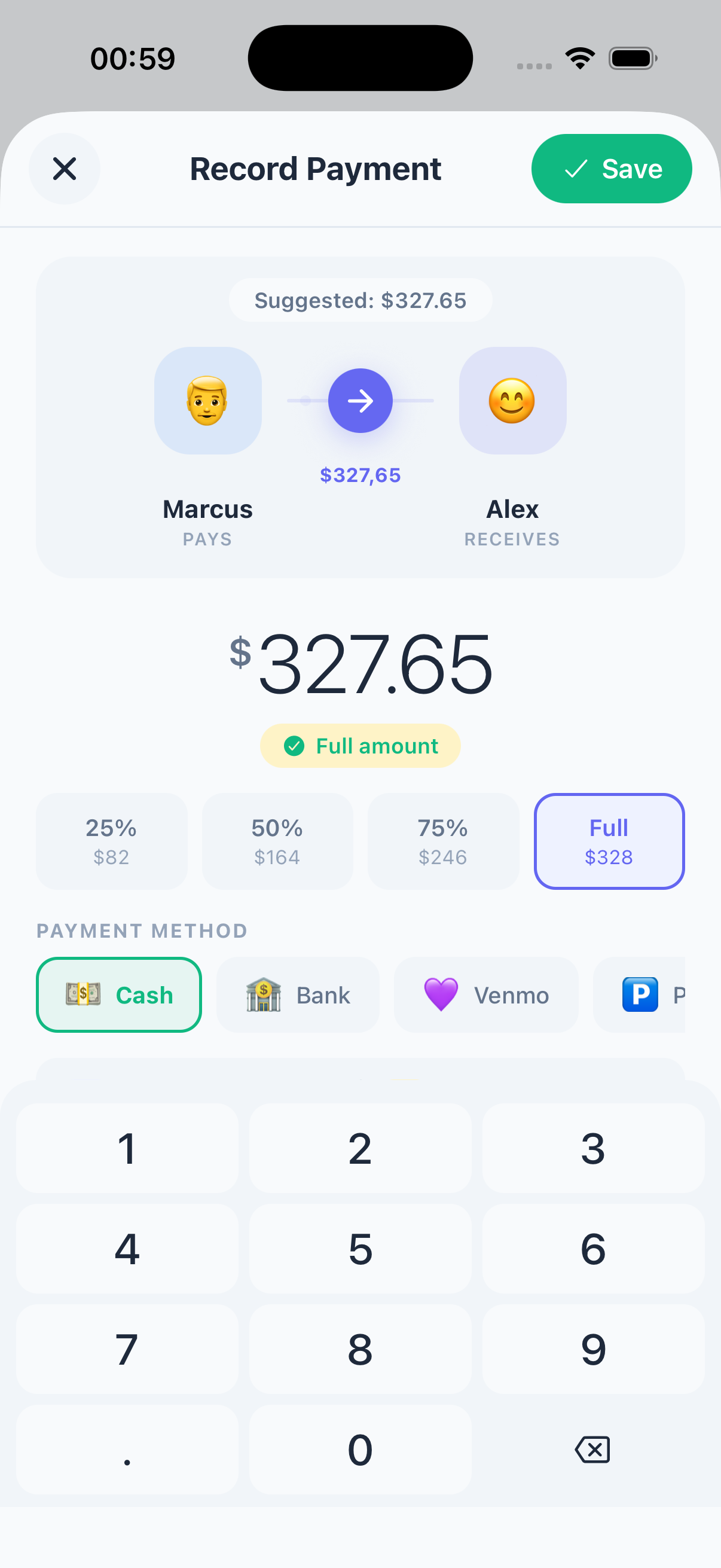 Liquidación inteligente de FINO — pagos minimizados entre miembros del grupo